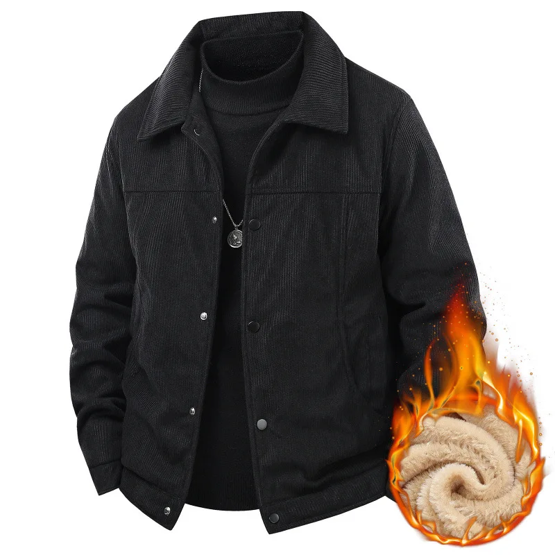 Winter Men Jacket Thicken Fleece Cold-proof Business Casual Male Outerwear Turn Down Collar Long Sleeve Breathable Man Coat