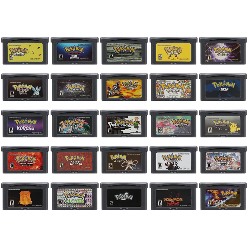 

GBA Video Game Cartridge 32 Bit Games Card Pokemon Adventures Red Chapter AshGray Clover Creepy Black My Ass Korosu Top Secret