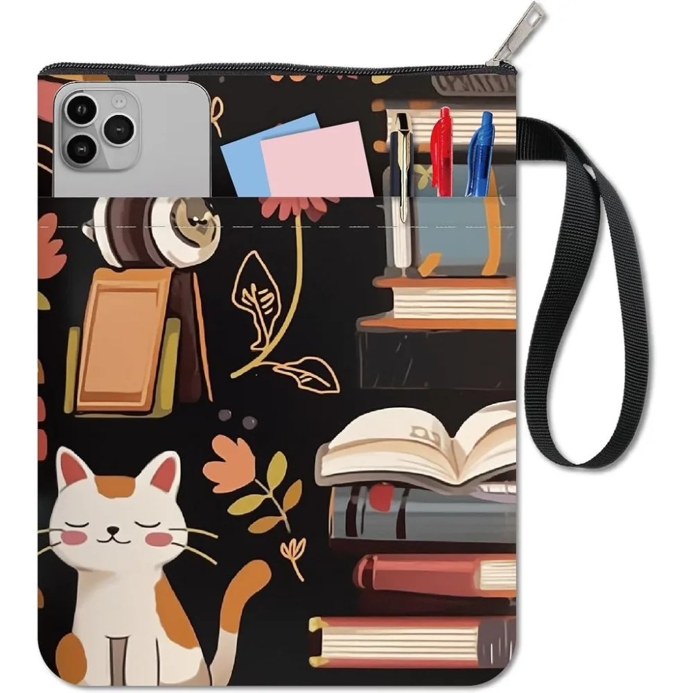 11x8.7 Cat Book Covers Sleeve Animal Reading Books Warm Notebook Wraps Fabric Book Protector with Zipper Front Pocket Washable