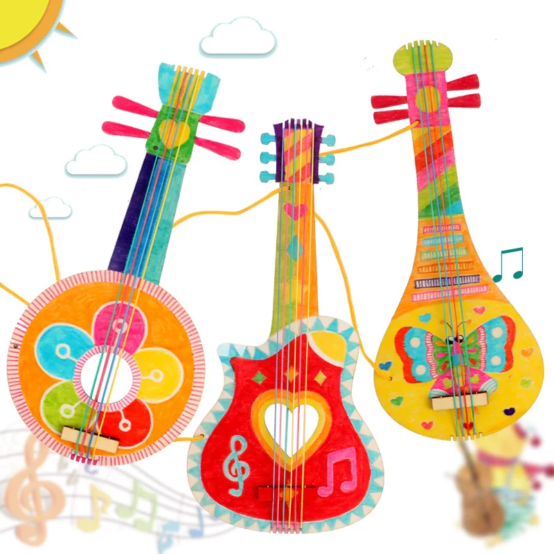 

Blank Wooden Guitar Kindergarten Children's Handmade DIY Painting Graffiti Coloring Musical Instrument Creative Crafts Fun Toys