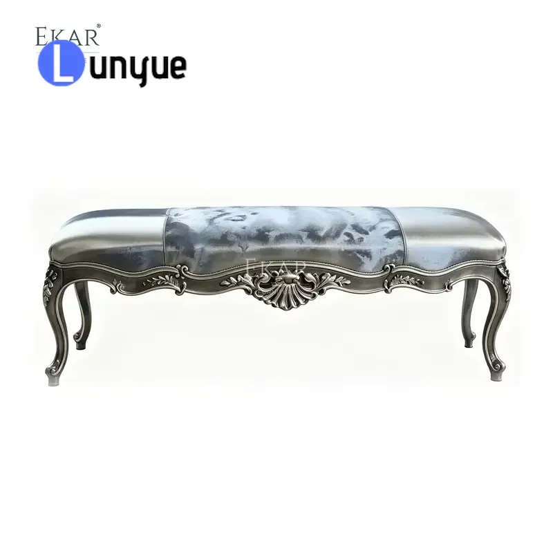 Classic French Rococo Bedside Bench Gilded Frame Elegant Bedroom Furniture Luxury Decorative End Seat for Living Room Home