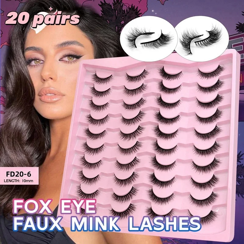 混合形状つけまつげ 20 ペア、新しいキャットアイ 3D ふわふわソフトまつげ、再利用可能なフルまつげエクステンション メイクアップ