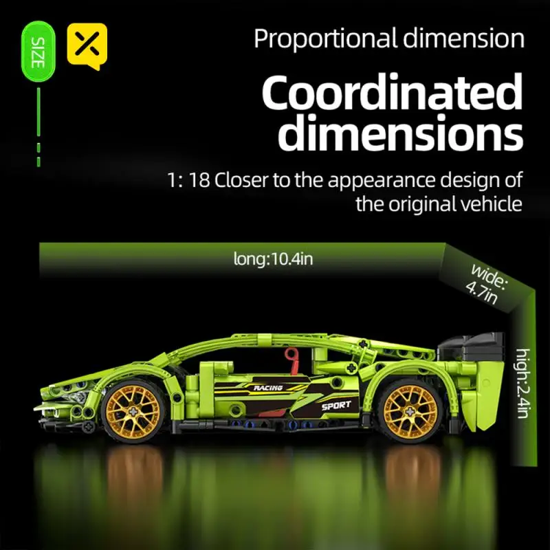 녹색 럭셔리카 로고 MOC 빌딩 블록 키트, 1:18 모델 장난감 빌딩 세트, 경주용 자동차 축제 선물, 성인 및 어린이용 상자 없음, 452 개