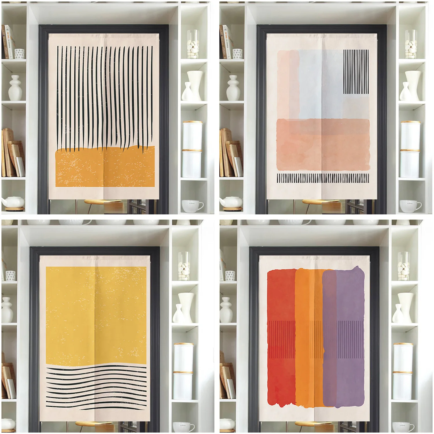 Morandi Color Fabric Door Curtain Bedroom Kitchen Partition Norens Decoration Beautiful Half Curtain Splicing Color Linen Noren