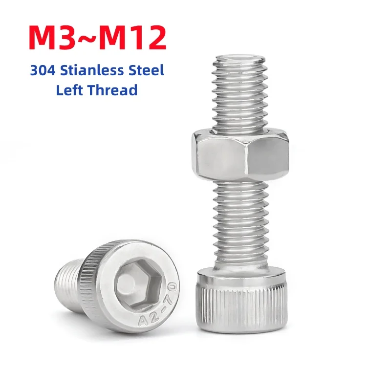 M3 M4 M5 M6 M8 M10 M12 304 Stainless Steel Left Hand Thread Hexagon Hex Socket Cap Screws Nuts Set Kit