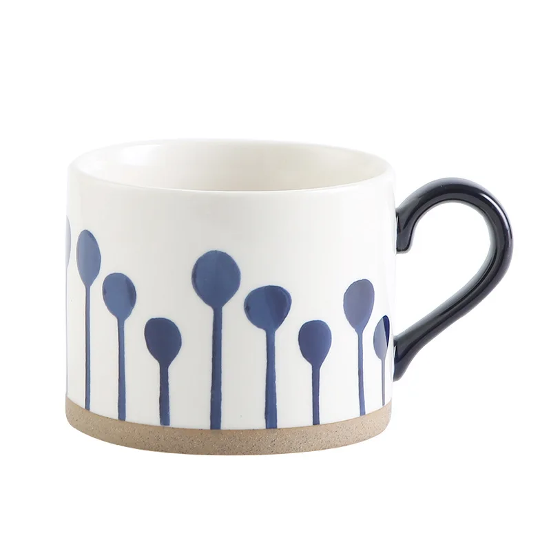 Japanese Style Stoneware Coffee Cup Blue Vertical Stripe Breakfast Milk Mug Home Ceramic Couple Latte Coffee Cup Delicate Gifts