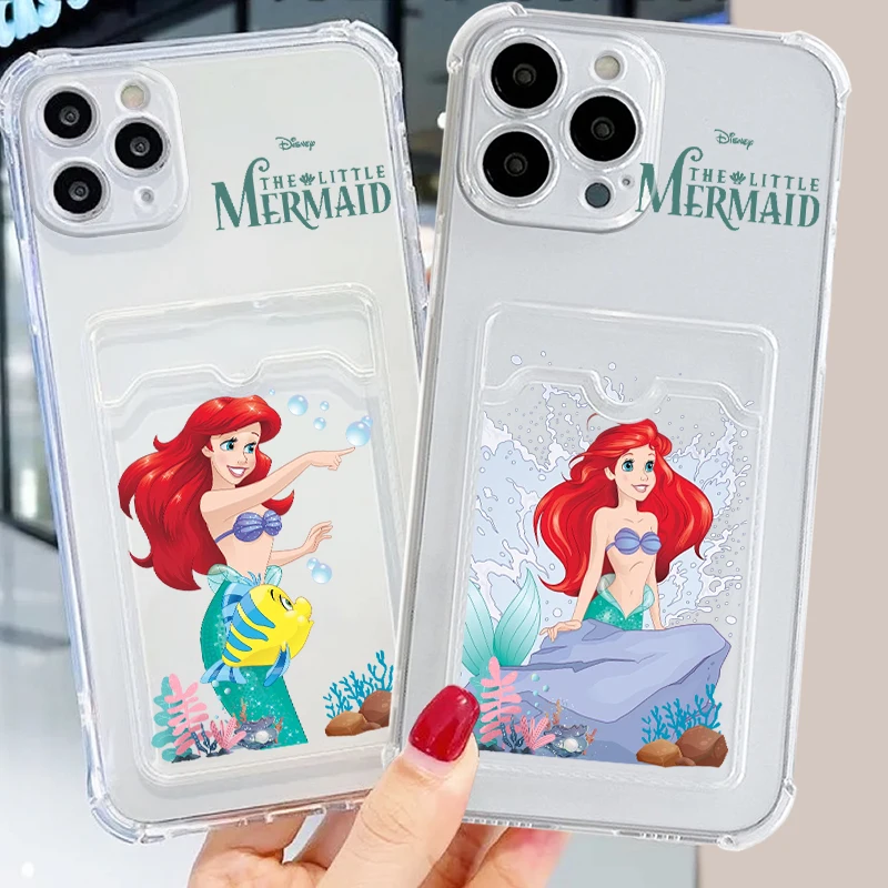 The Little Mermaid Ariel For iPhone 15 14 13 12 11 XS XR X 8 7 Pro Max Plus Mini Photo Card Bag Transparent Cover Phone Case