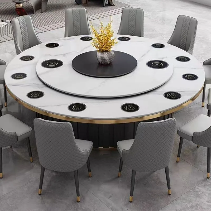 

Round table rock slab hotel electric turntable dining table hotel box villa rotation