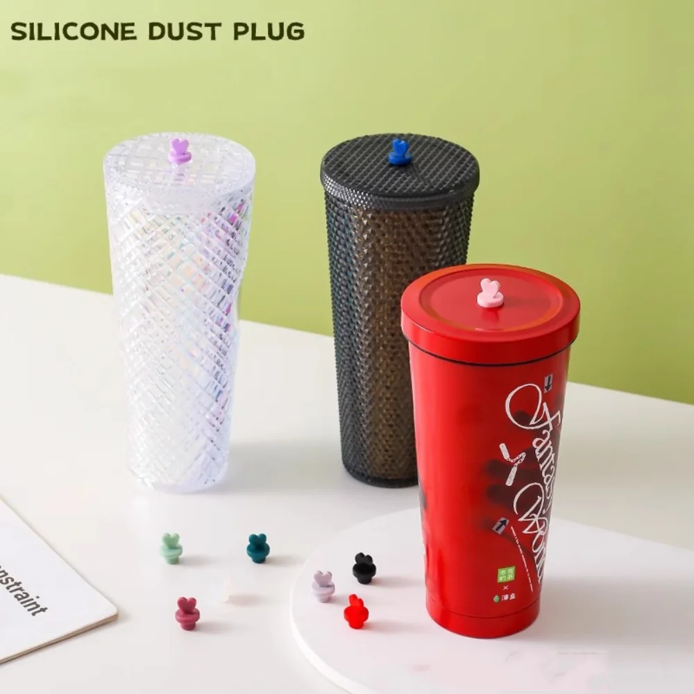 Silicone Bottle Dust Plug Love Reusable Glass Straw Hole Silicone Stopper Dust-proof Drinkware Decorative Leak Proof Cup Plug
