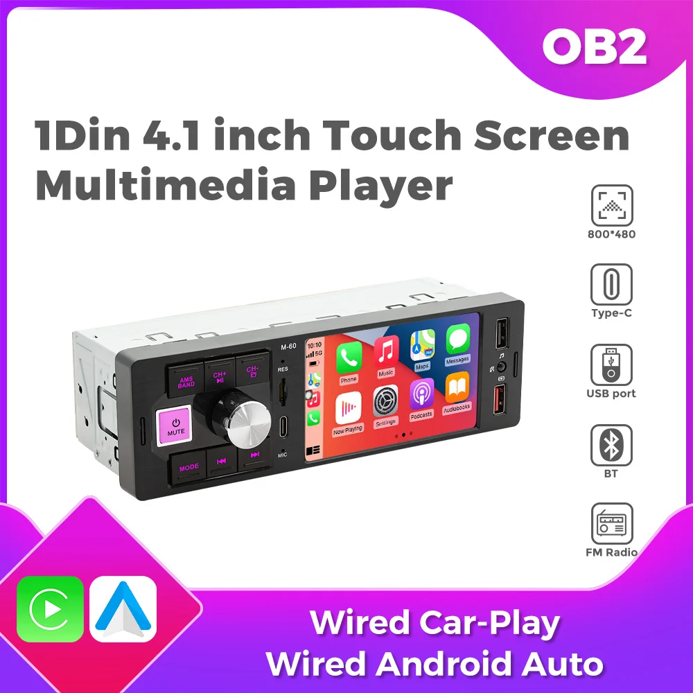 1Din Auto Radio CarPlay Android Auto Navigation Multimedia Unterhaltung System FM/AM USB AUX Bluetooth Unterstützung Rück Kamera