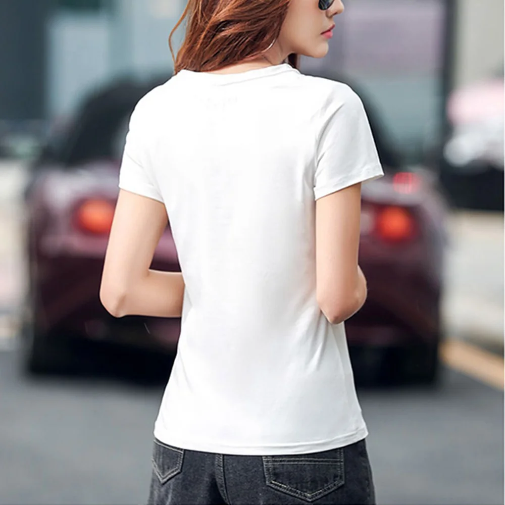 New Women V-Neck T-shirt Summer Fashion Casual Short Sleeve Slim Tees Tops Classic Simplicity Basic Cotton T-shirt Burgundy