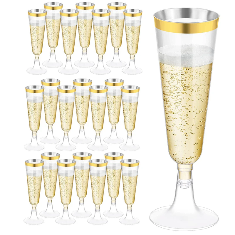 5Pcs 5OZ Champagne Cup Disposable Plastic Flutes Cups Wedding Birthday Party Supplies Bar Drink Red Wine Ice Cream Cup