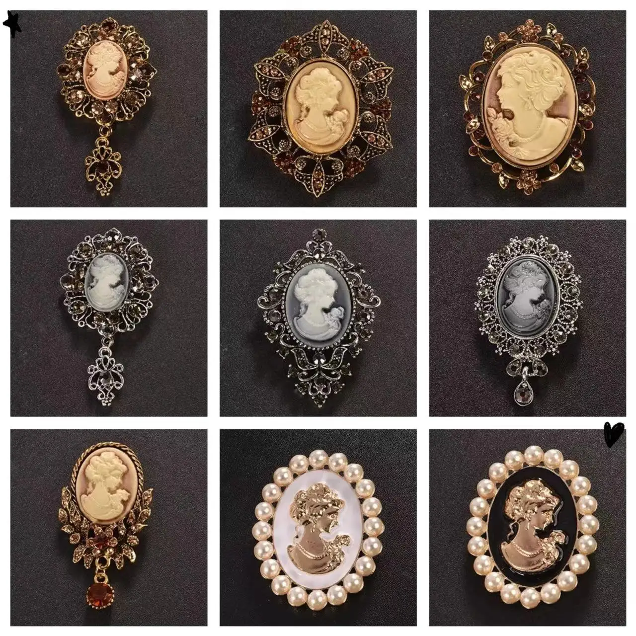 European-style Vintage Court-style Lady's Head Chestpin Beauty Portrait Windbreaker Patch Pin Collar Button Decoration Crafts