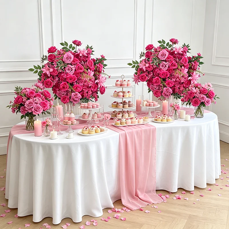 Knallrosa Blumenreihe Hortensie Pompom Rose 5D Hochzeits-Hintergrund Hängender Blumenbogen Bankett-Bodenblume Party-Requisite Schaufensterdekoration – Detail 3