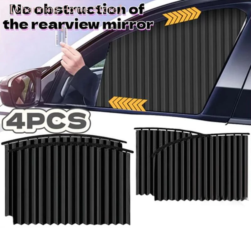 【M】4Pcs/Set Universal Car Sunshade Magnetic Side Window Curtain Retractable Sunscreen Heat Window Cover