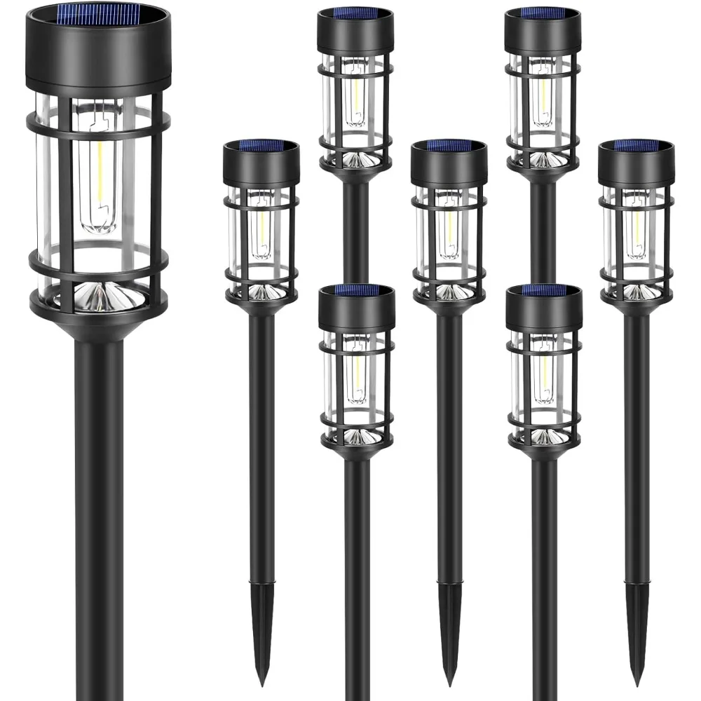 Solar Pathway Lights, 8 Pack LED Solar Lights Outdoor Waterproof, Glass Solar Garden Lights Landscape Lighting for Yard, 3000K