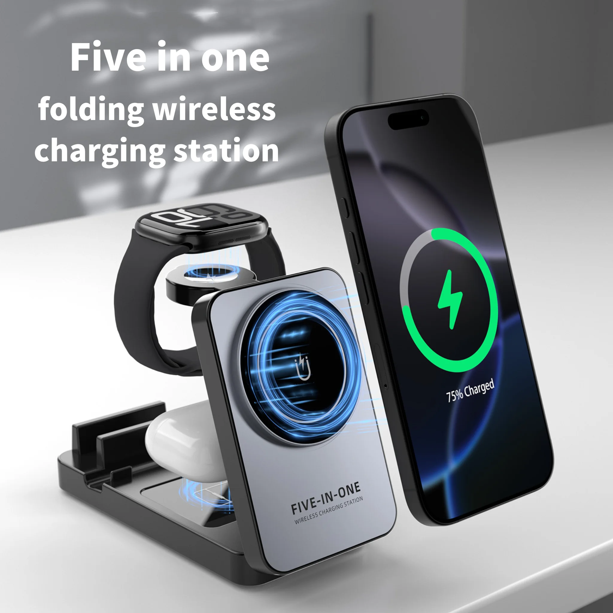 Wireless Charger for iPhone 16 15 14 13 12 11 X 8, 5 in 1 Charging Station for Apple Watch 10/9/8/7/6/5/4/3/2/SE/Ultra/Ultra 2 &