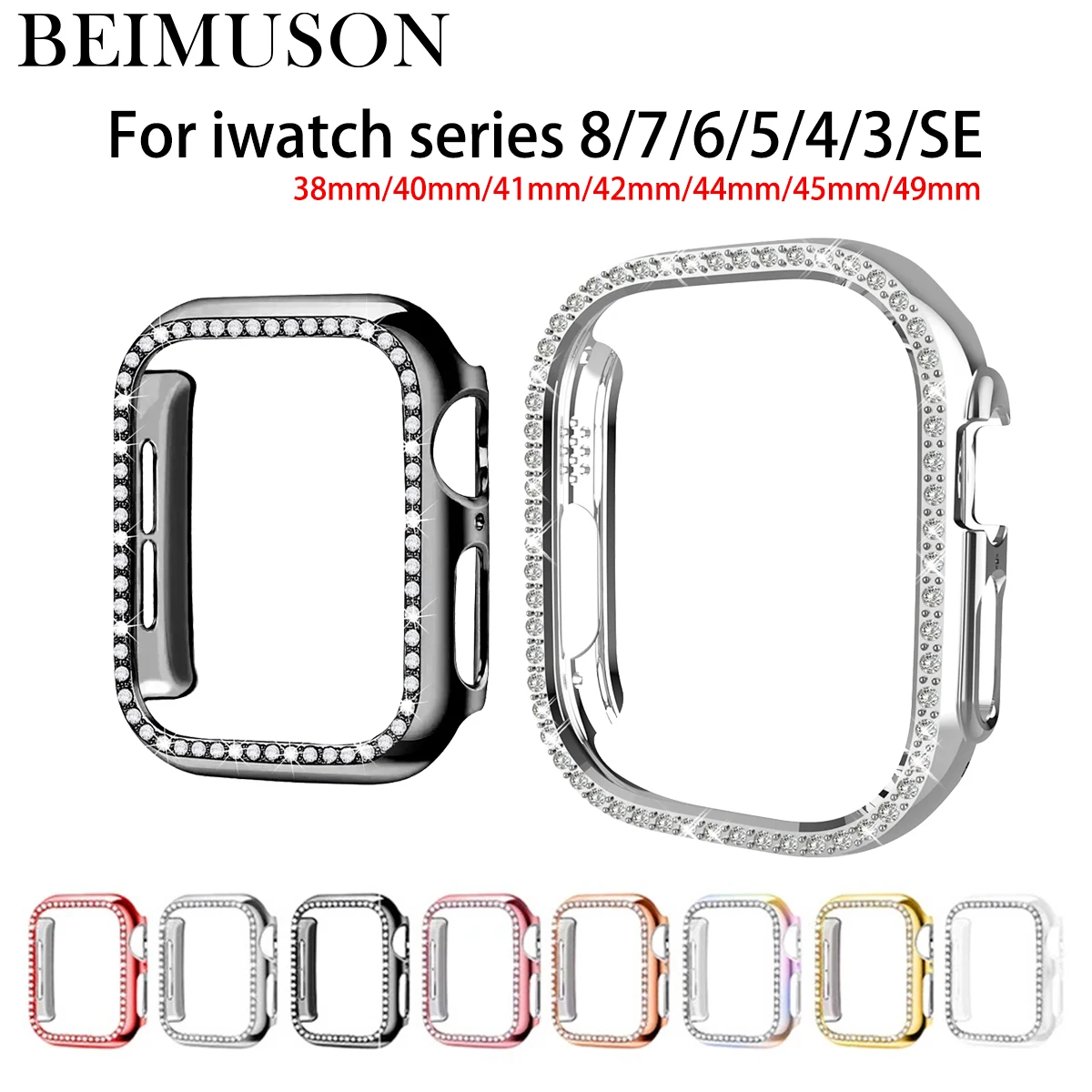 Diamond Case for Apple Watch Ultra 2 49mm 44 45mm 41mm 38mm Shiny Frame for Apple Watch Series 9 8 7 6 5 4 3 SE Protective Cover