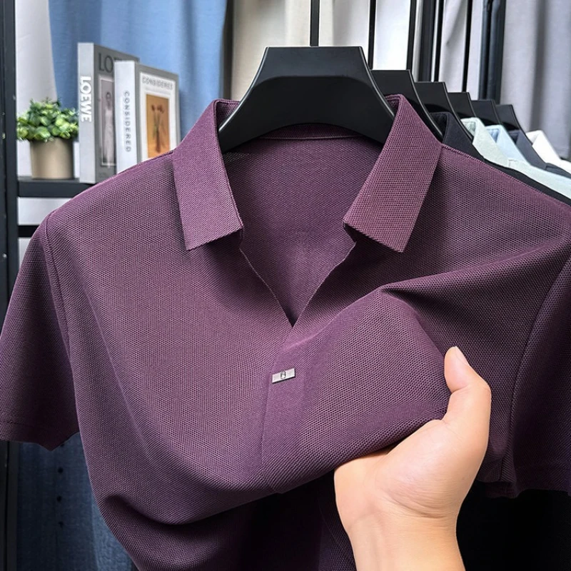 

Men's Fashion Pointed Collar Short Sleeve Shirt Premium Synthetic Fabric Lightweight Short Sleeve Top Wholesale