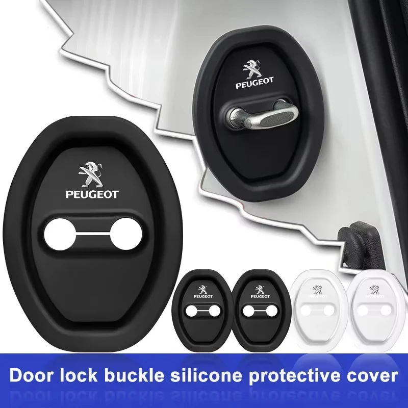 4 Uds cubierta protectora de cerradura de puerta de coche de silicona para Peugeot 308 206 207 407 607 108 208 301 308 508 608 3008 4008 5008 4007 6008