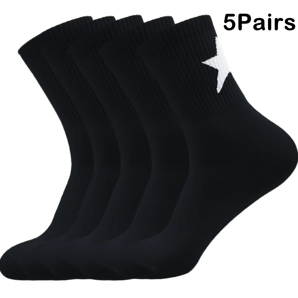 Unisex 5-Pack Star Pattern Sports Socks, Mid-Calf Breathable Durable Basketball Socks, All-Season Multi-Purpose Athletic Socks
