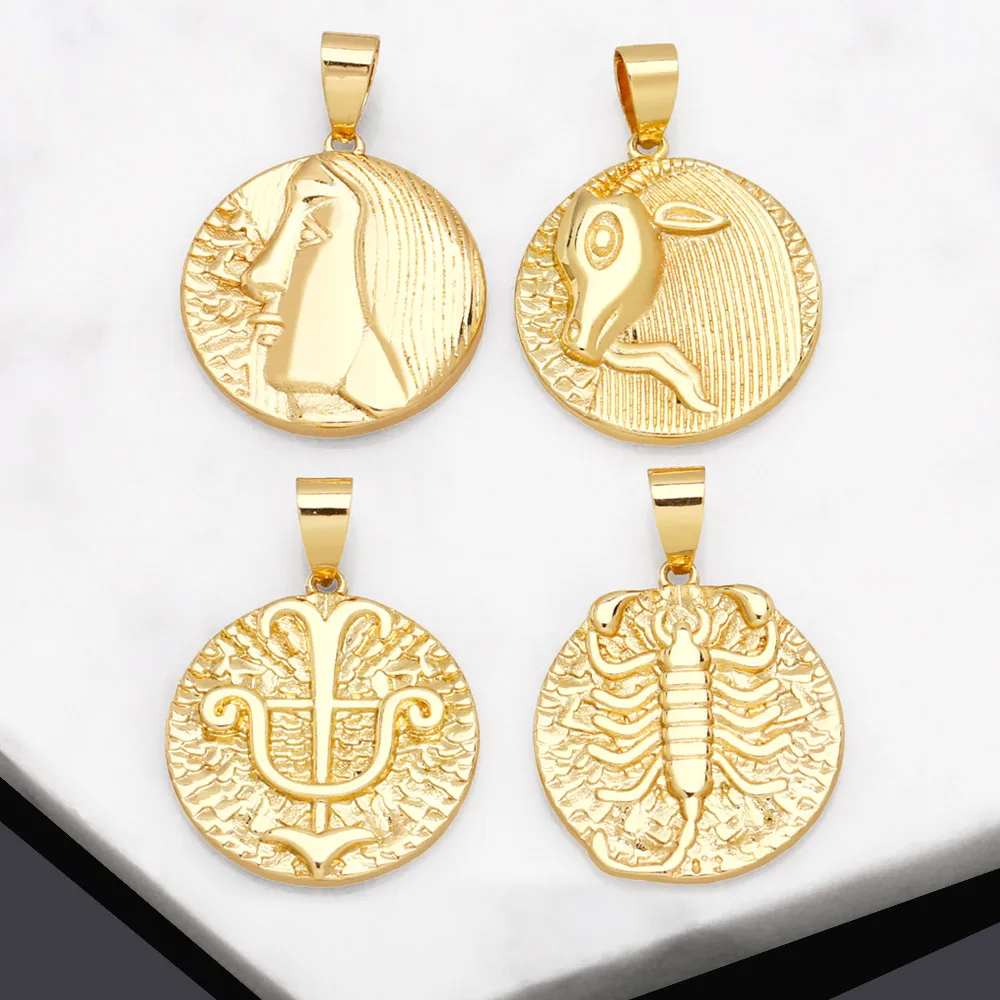 OCESRIO-collar de medalla de 12 Constelaciones, colgante de Latón chapado en oro, amuleto Leo Aries Virgo, suministros para hacer joyas, pdtb058