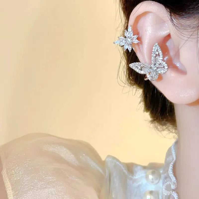 Diamond-encrusted elf butterfly ear hanging fairy beauty temperament without ear piercings earbone clip light luxury high-end ea
