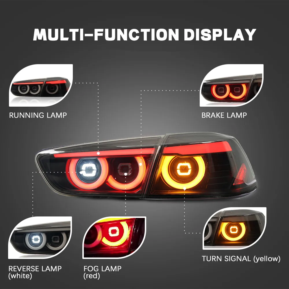 Lampu belakang Led mobil, lampu belakang mobil untuk Mitsubishi Lancer JDM Style EX EVO 2008-2018 dengan animasi dinamis, lampu ekor, Aksesori otomatis