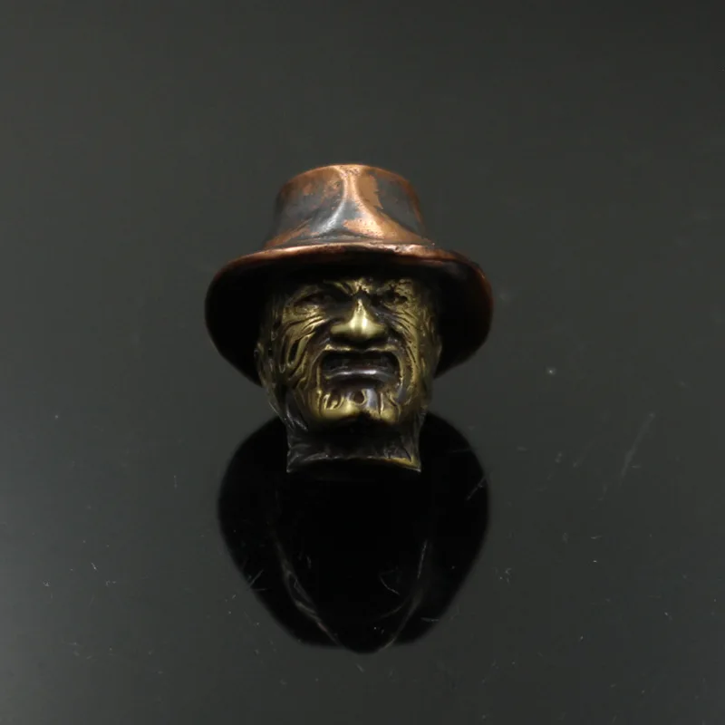 

EDC Vintage Amekaji Brass Keychain - Red Copper Braided, Biker Denim Pendant for Knife Lanyard