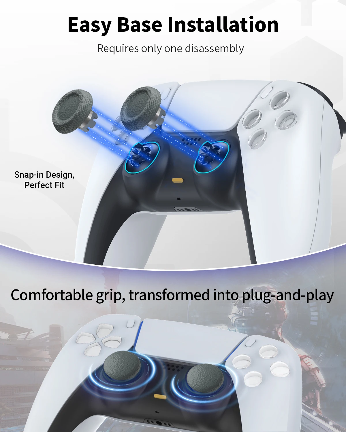 Zmodyfikowana wersja z metalowym pierścieniem na joysticku, odpowiednia dla kontrolerów PS5/PS4/SWITCH PRO/XBOX, miękka gumowa nakładka i podstawa joysticka. — zdjęcie produktu 3