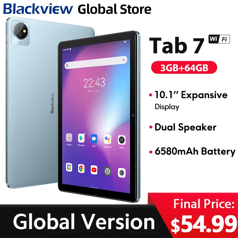 Blackview Tab 7 WIFI  Tablet 10.1'' HD Display Dual Speaker  Android 12  6580mAh Battery Pad