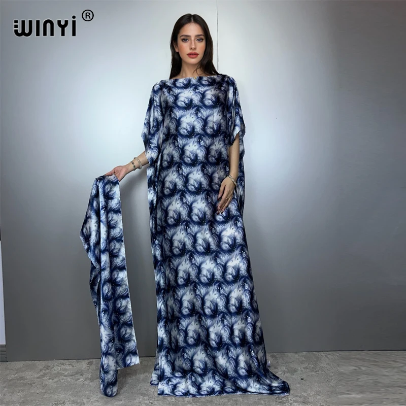 

WINYI muslim african traditional dress for woman abaya dubai luxury Kaftan evening dress Elegant Maxi Length Dress beach covers
