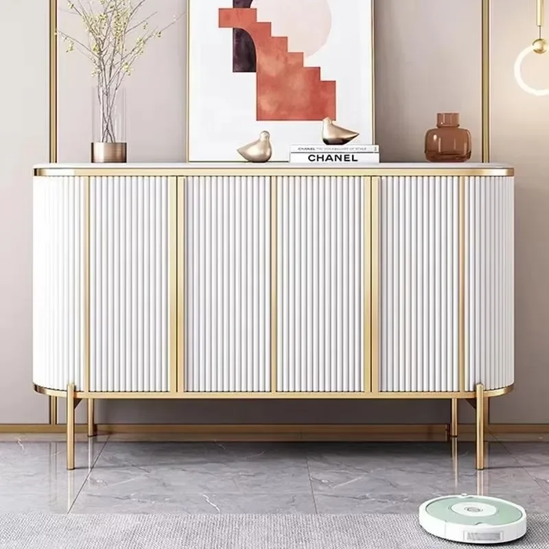 Luxury black gold dining room sideboard with metal modern marble tabletop buffet living room side locker