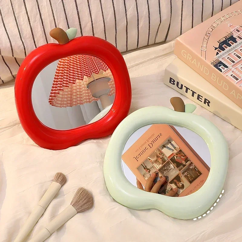 Kawaii Apple Makeup Mirror Cute Small Mirror  Student Dormitory Office Desktop Decor Portable Makeup Mirror for Women Wholesales