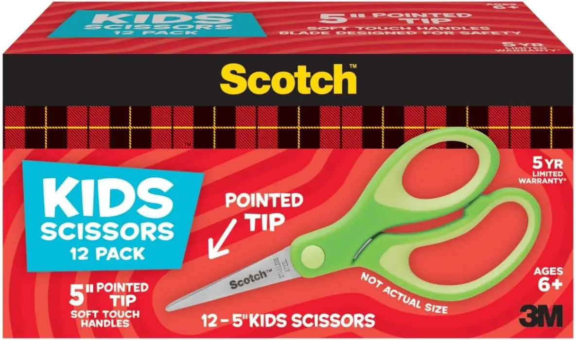 

5" Soft Touch Pointed Tip Scissors, 12-Pack for School and Crafts, Green