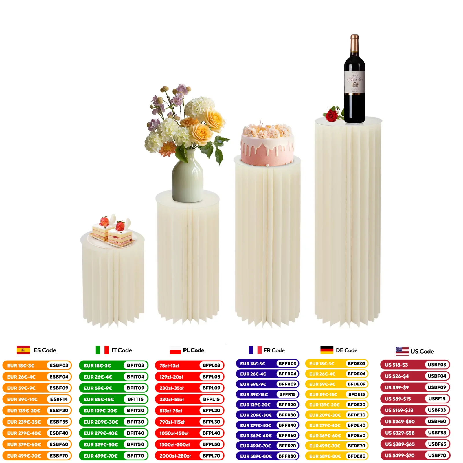 Soporte de flores para fiesta de boda, cilindro plegable de cartón, centro de mesa de postre, soporte de exhibición de columnas, 40 + 60 + 80 + 100cm, 4 Uds.