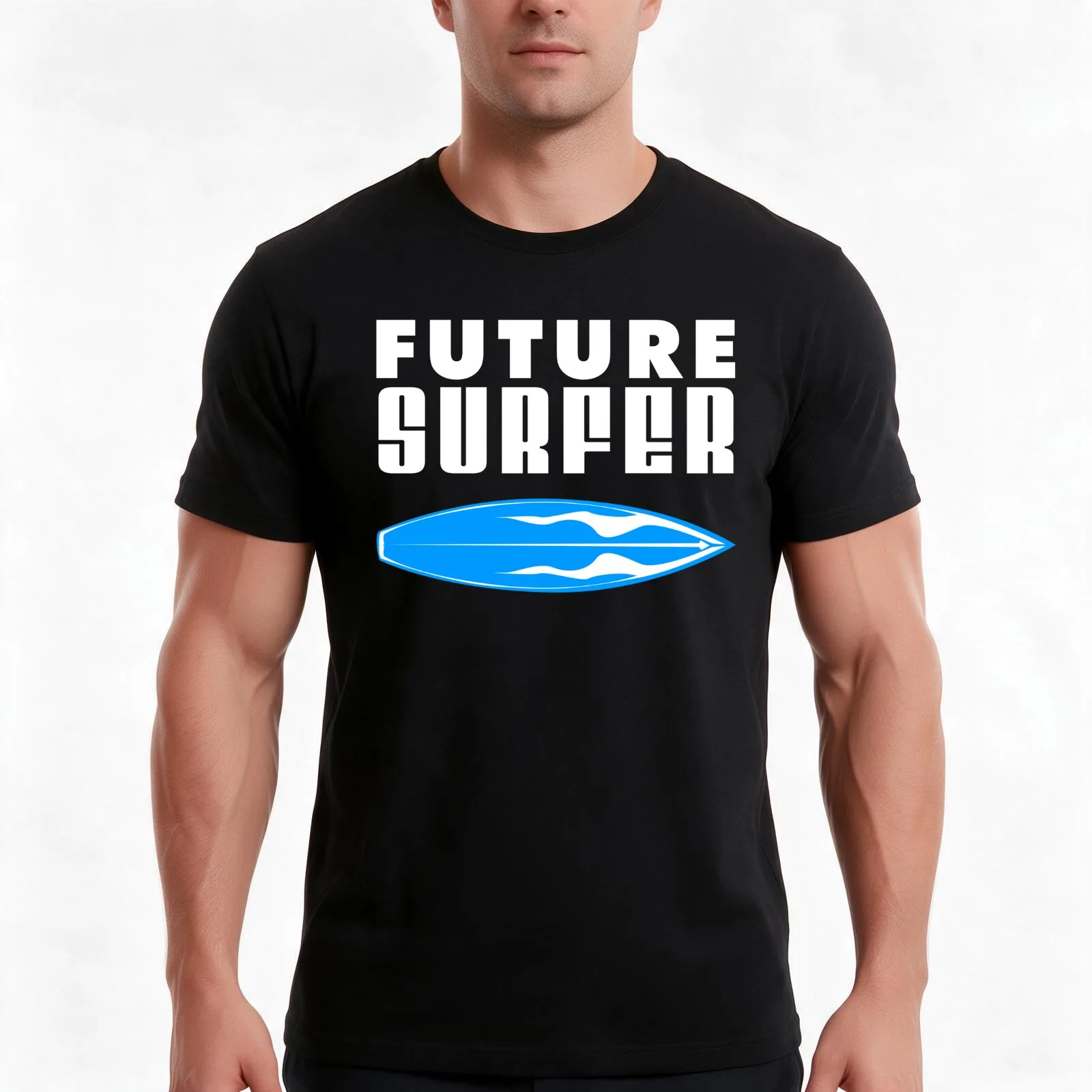 Future Surfer Blue Surfboard For Baby and Child T-Shirt, Summer Casual Cotton Tee, Oversized Streetwear Tops, Unisex Men Women