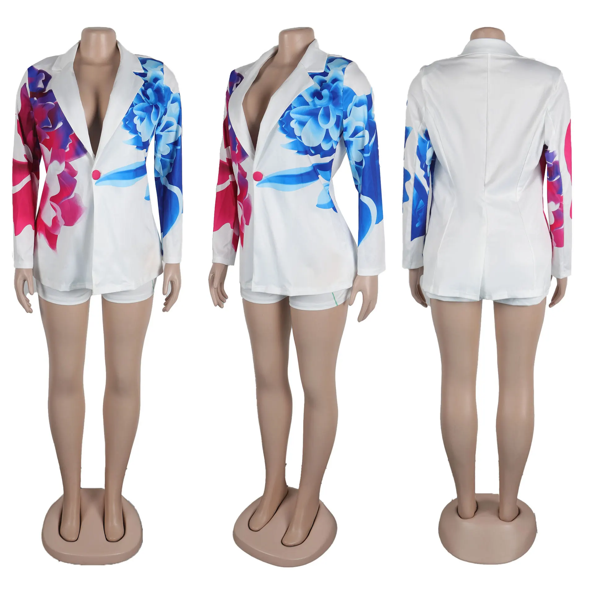 2 Pieces Set Sexy Summer Autumn Fashion Women 2025 Female Tops Flower Long Sleeve T-shirt And Shorts Suit Matching Sets Outfit
