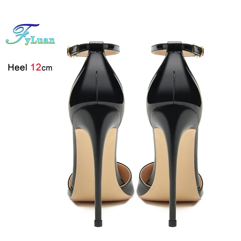 6cm 8cm 10cm 12cm Patent Leather Women Ankle Strap Pumps Pointed Toe Sexy High Heel Shoes Customize 33-46 Stiletto Talon Femme