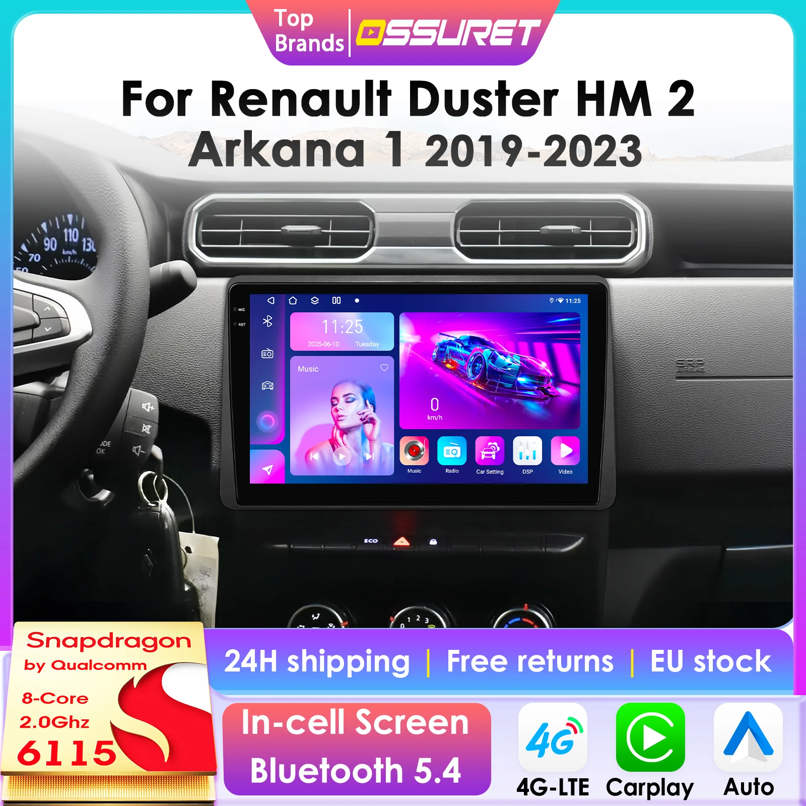 2Din 360-Grad-Kamera Android 14 Autoradio für Renault Duster HM 2 2020-2023 Auto-Multimedia-Player Intelligenter Bildschirm Autoradio Carplay