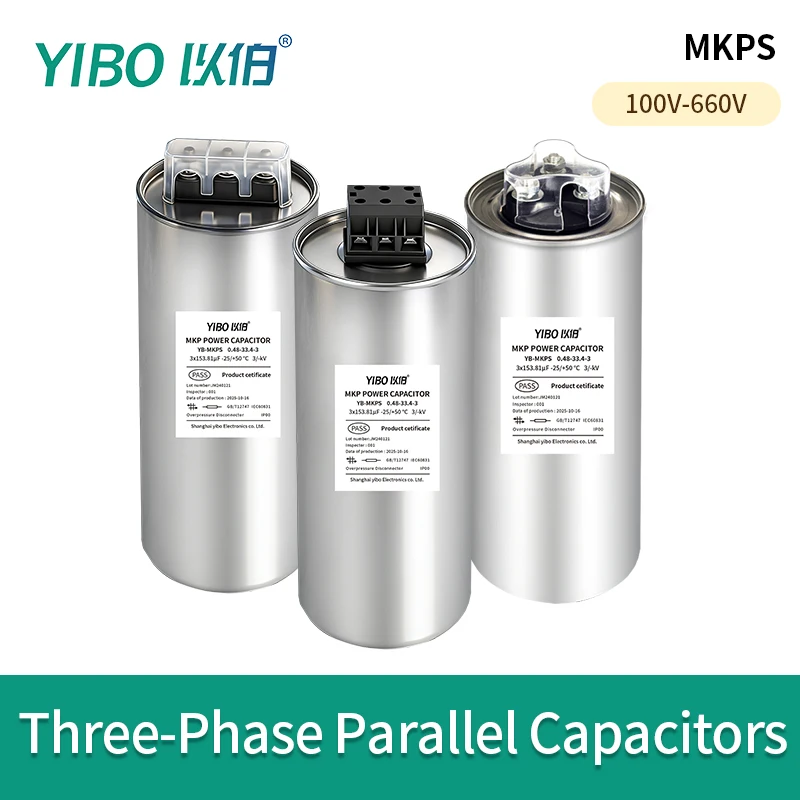 YIBO MKPS Three Phase Shunt Capacitor Self Healing Cylindrical Film Capacitor Reactive Power Compensation Power Factor