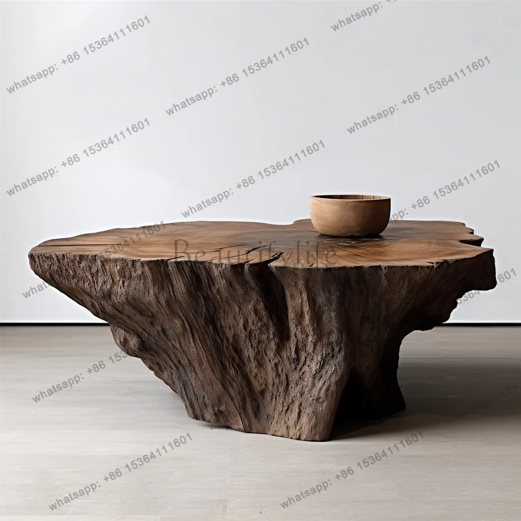 Wabi-sabi style solid wood coffee table, second-hand natural log, irregular art tree pier, B&B tea table