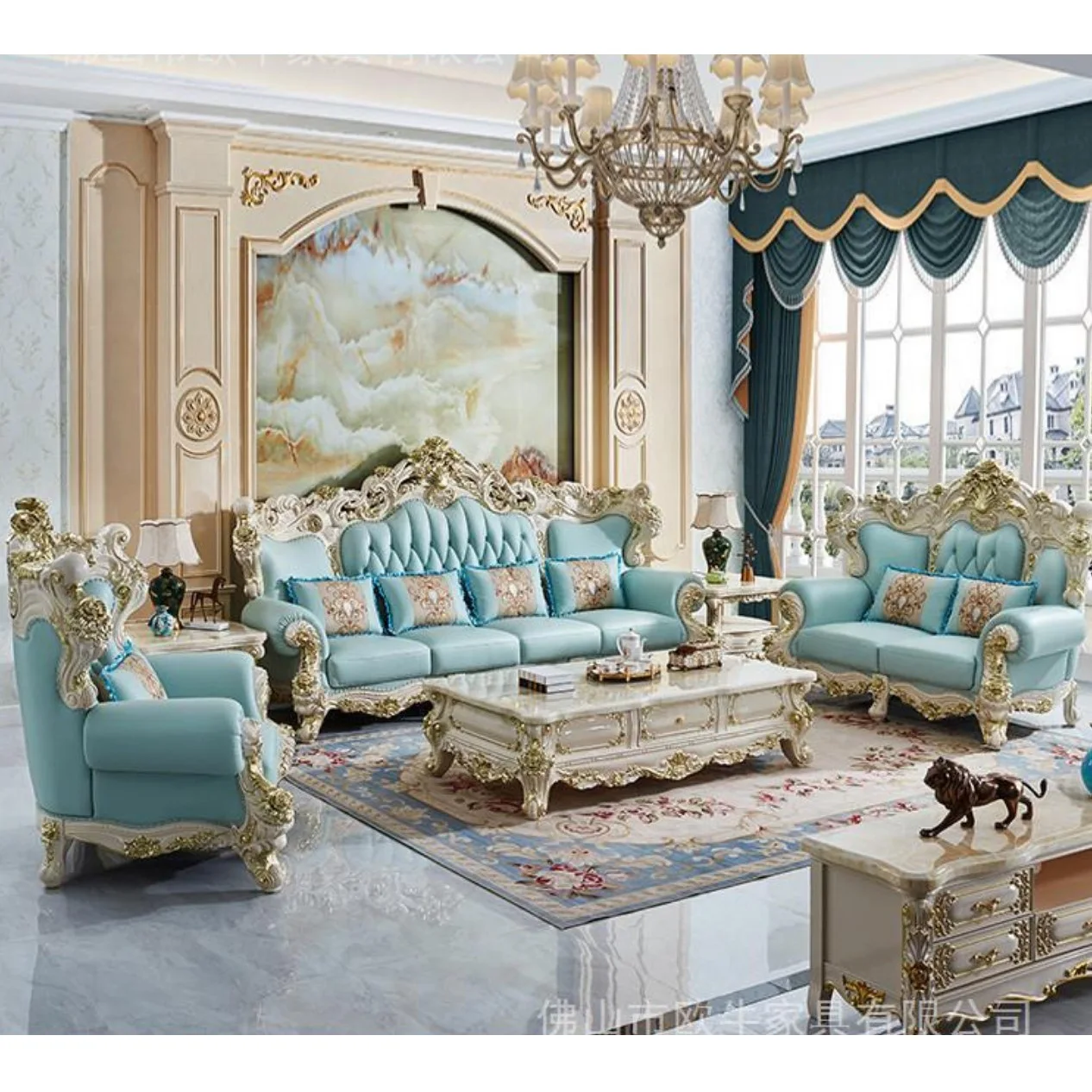 

Luxury European leather sofa combination villa living room high-end whole house court furniture first layer cowhide