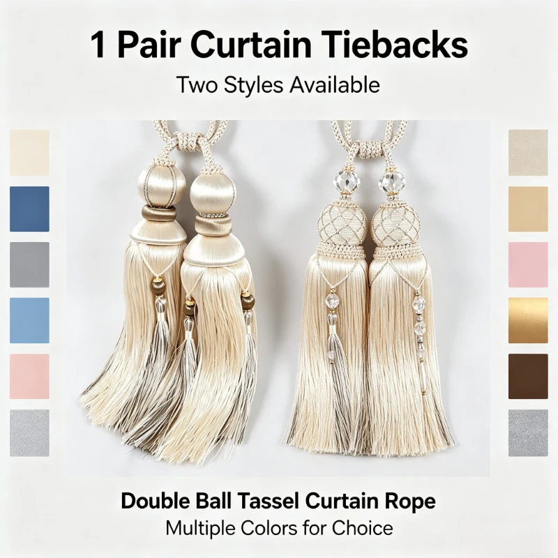 1 Pair Curtain Rope Double Ball Curtain Buckle Strap Hanging Ball Hook Tassels Tie Backs For Home Curtains Decor Accessories