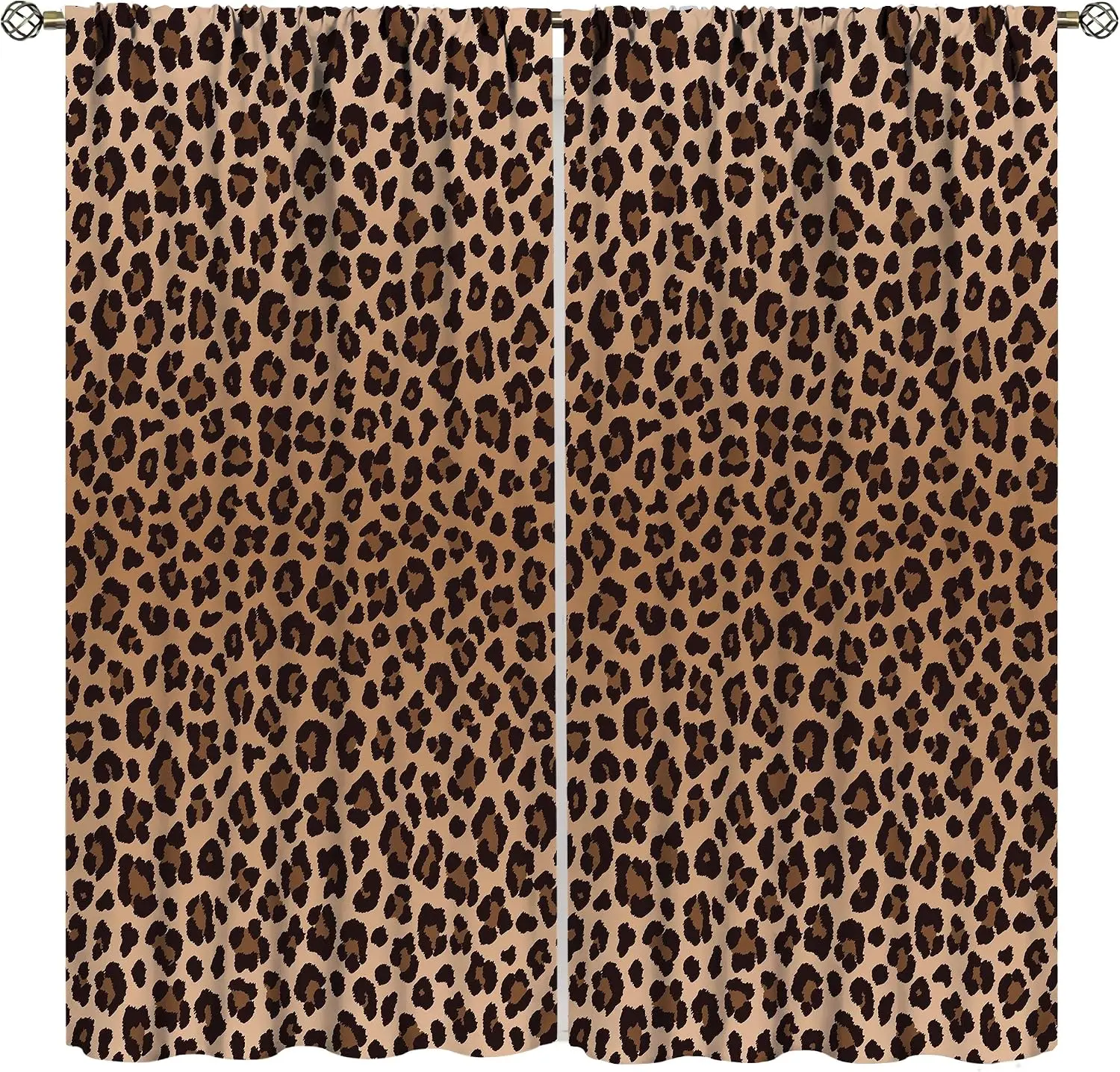 Natural Leopard Window Curtain 2 Panels, Seamless Wild Cat Spot Warm Beige Tone Pattern, Drapes for Living Room Trend Curtain