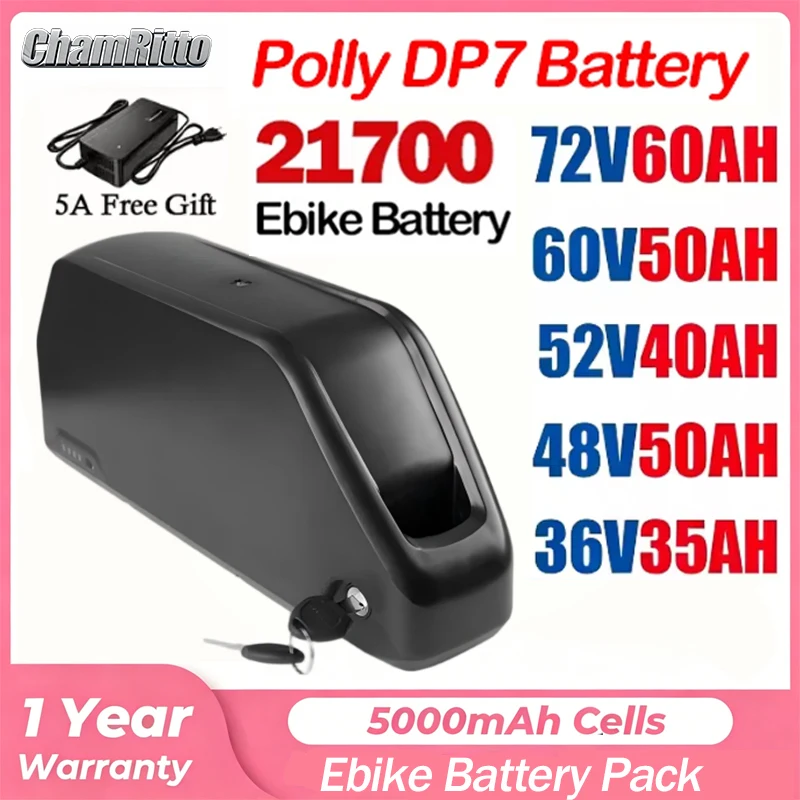 52v50ah Hailong Polly 48V 60V 36V 72v 20 25 30ah 35 40ah 21700 EBike Battery 45 50 60Ah Electric Bicycle Bateria Pack for 2000W
