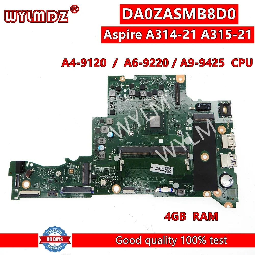 DA0ZASMB8D0 Notebook Mainboard For Acer Aspire A315 A315-21 Laptop Motherboard   W/E2-M9000 A4-9120 A6-9220 A9-9420 CPU 4GB-RAM