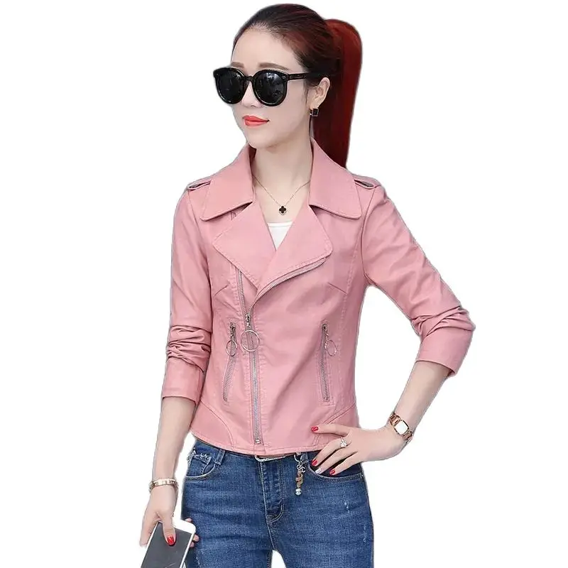 

Fashion Locomotive Leather Coat Female New 2023 Spring Autumn Jacket High End Korean Version Women Motorcycle OuterwearTops