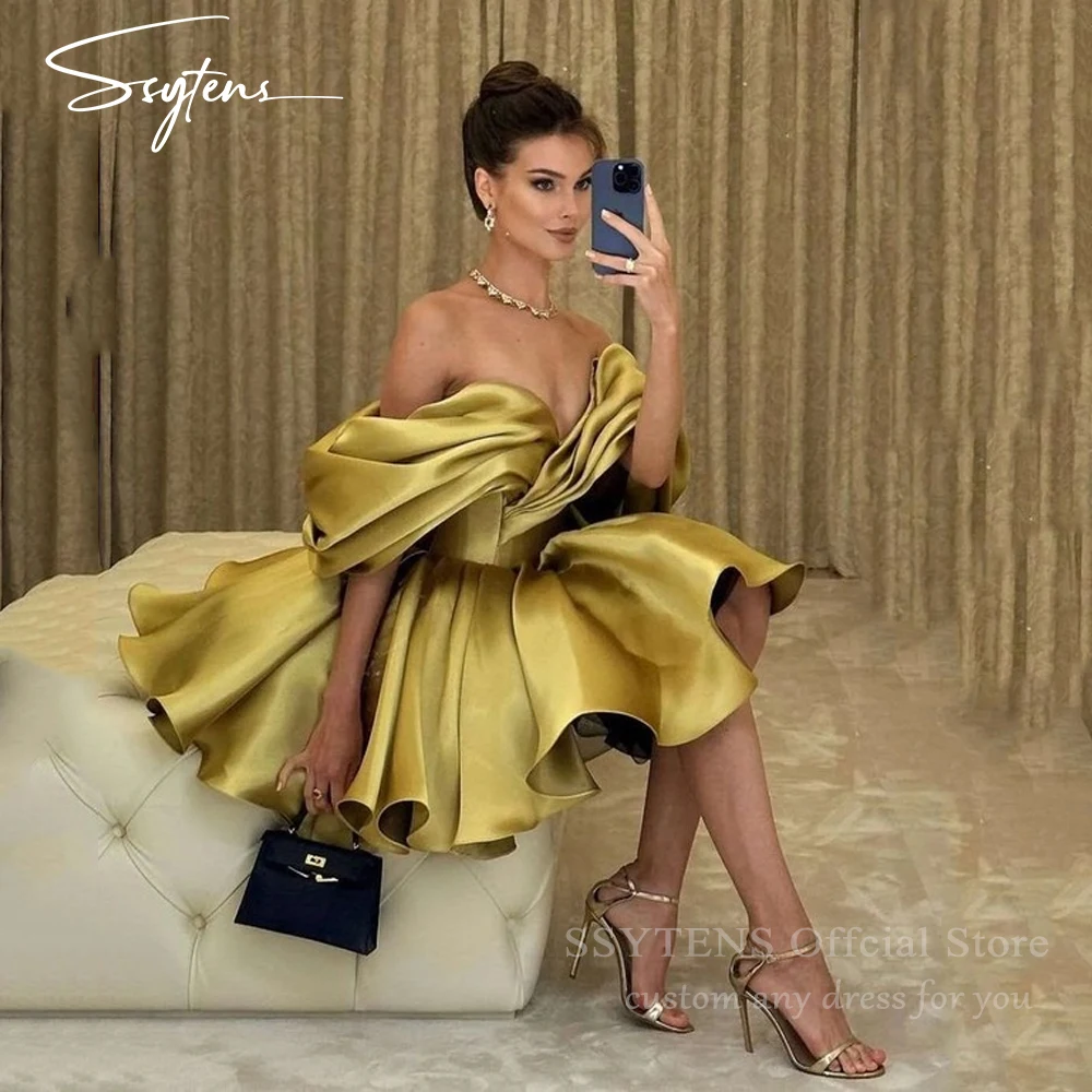 

SSYTENS Golden Short Prom Dresses Women Customized Formal Occasion Evening Gowns vestidos de fiesta Graduation Mini Party Dress