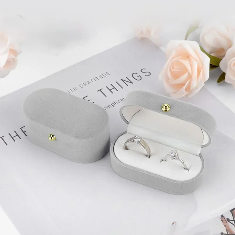 Vintage Velvet Couple Double Slots Ring Box Earrings Box Jewelry Case Storage Gift Box Jewelry Counter Display Gift for Women